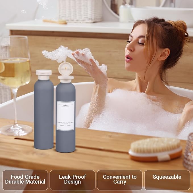 Travel Shampoo Bottle, Empty Plastic Squeeze Bottles 8.8oz with Flip Cap, Lotion Container for Toiletries Travel Size Shampoo and Conditioner - Image 6