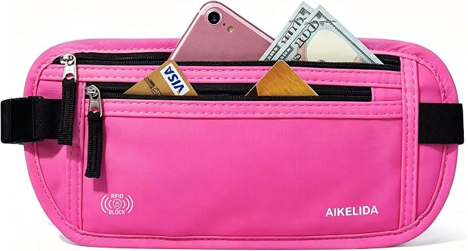 Money Belt - Slim Passport Holder RFID Blocking Travel Wallet Undercover Fanny Packs for Women - Rose by AIKELIDA