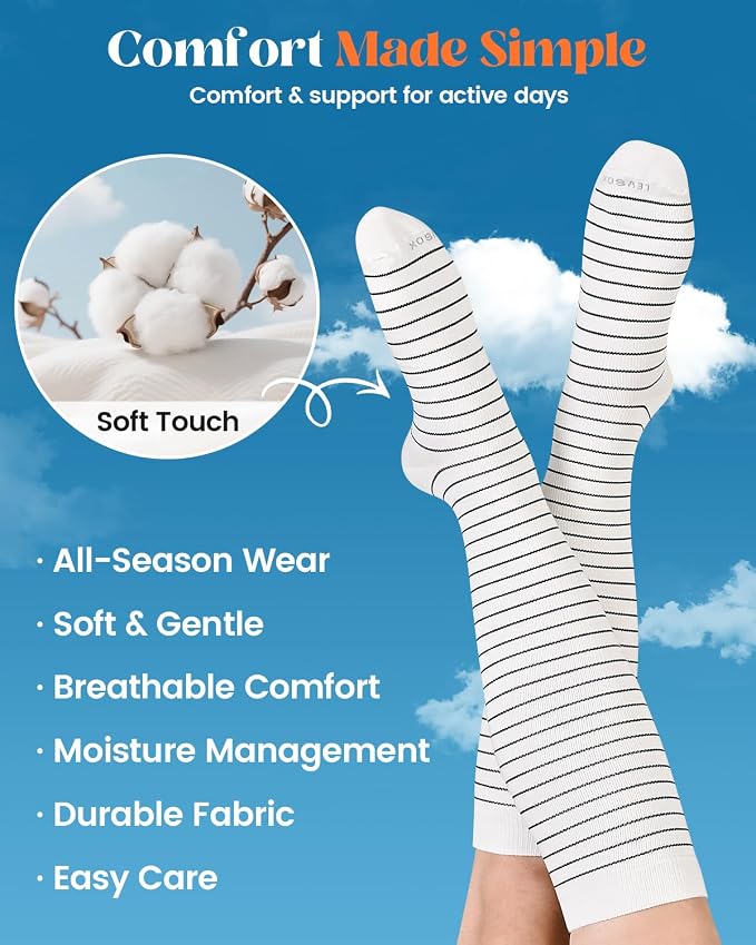 LEVSOX Cotton Compression Socks for Women Men 20-30 mmHg Knee High Cute Support Sock for Nurses Flying Pregnancy - Image 2