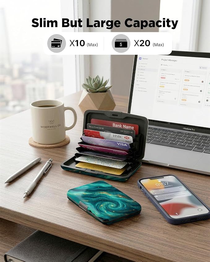 Maicican RFID Blocking Aluminum Credit Card Holder | Slim Metal Wallet for Women & Men, Business Card Case for Travel, Fits Front Pocket, Card holder wallet - Green Starry Sky - Image 5