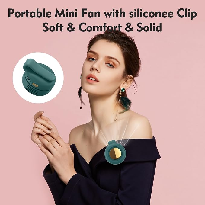 Portable Silent Mini Bladeless Electric Fan,Small fan Clip on for Shirt & Waist,2026 New Mini Bladeless Fan Clip On,Adjustable 3-Speed For Outdoor & Travel & Office, Travel Accessories, Gift (green) - Image 2