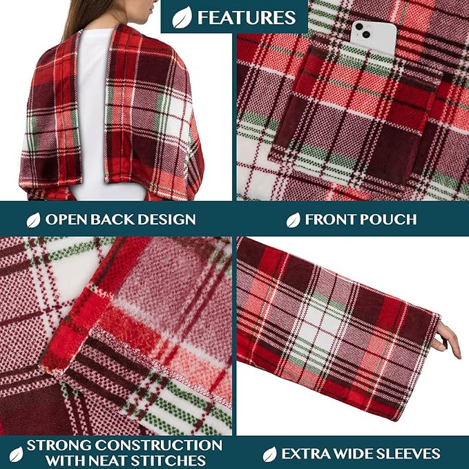 PAVILIA Wearable Blanket with Sleeves for Adult Women Men, Cozy Fleece Warm Wrap Throw with Arms, Gifts for Christmas, Wife - Image 2