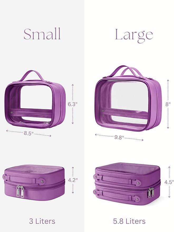 Clear Cosmetic Bag Double Layer Travel Toiletry Bag Clear Makeup Bag Case with 4 Compartments, Transparent Travel Bag for Toiletries, Large Toiletry Bag for Women Cosmetic Case (Purple, Large) - Image 4