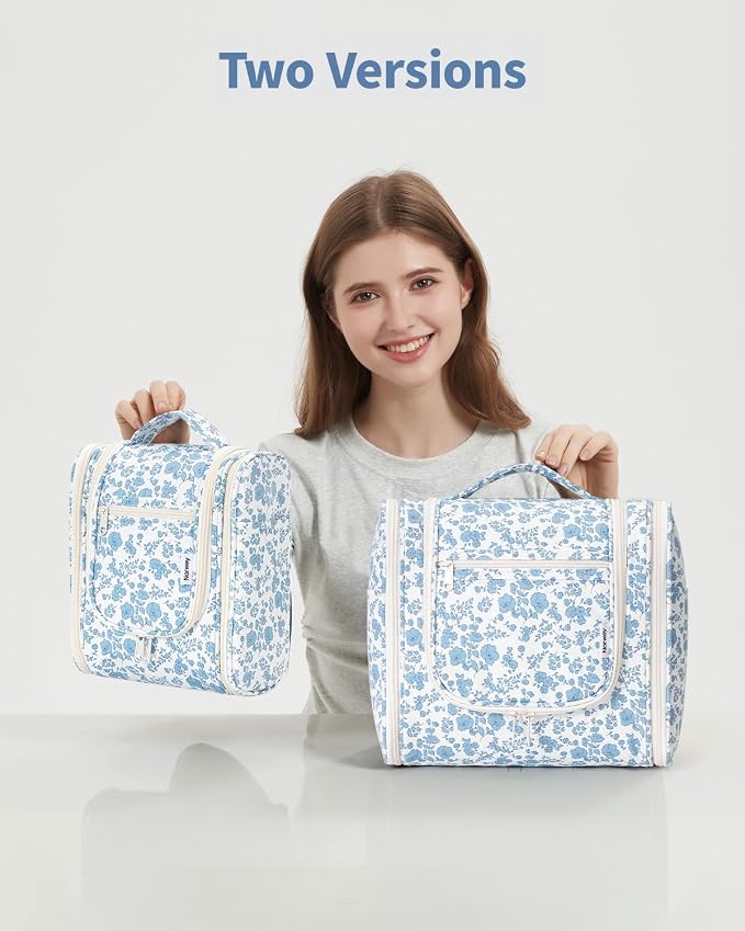 Narwey Hanging Toiletry Bag Women Travel Makeup Bag Organizer Toiletries Bag for Travel Size Essentials Accessories Cosmetics (Medium,Blue Flower) - Image 8