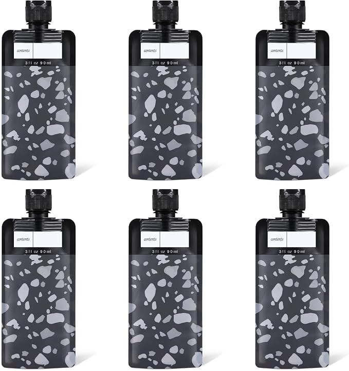 ASEVAT 3 oz 6pack Leak Proof Empty Squeeze Pouches Refillable Travel Size Containers Liquid Pouch Cosmetic Container TSA Approved Bag by ASEVAT