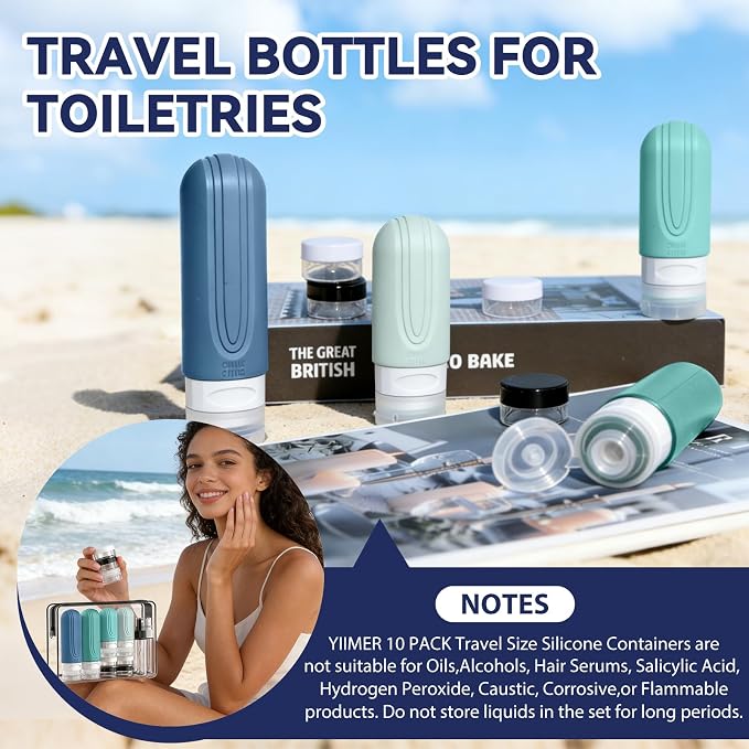Travel Bottles for Toiletries 10 Pack, TSA Approved Travel Size Toiletries Essentials Containers Set, Leak Proof Silicone Bottles Kit, Refillable Liquid & Creams Accessories (GREEN) - Image 2