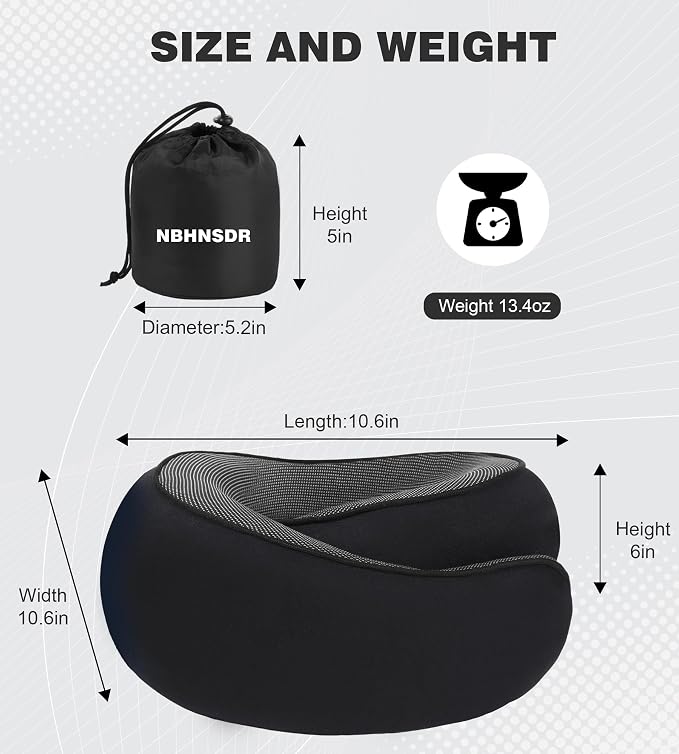 Neck Pillow for Traveling, New Upgraded Travel Neck Pillow, 100% Pure Memory Foam Travel Pillow for Flight Headrest Sleep,Portable Aircraft Accessory,Suitable for use on Plane/Car/Office(Black) - Image 2
