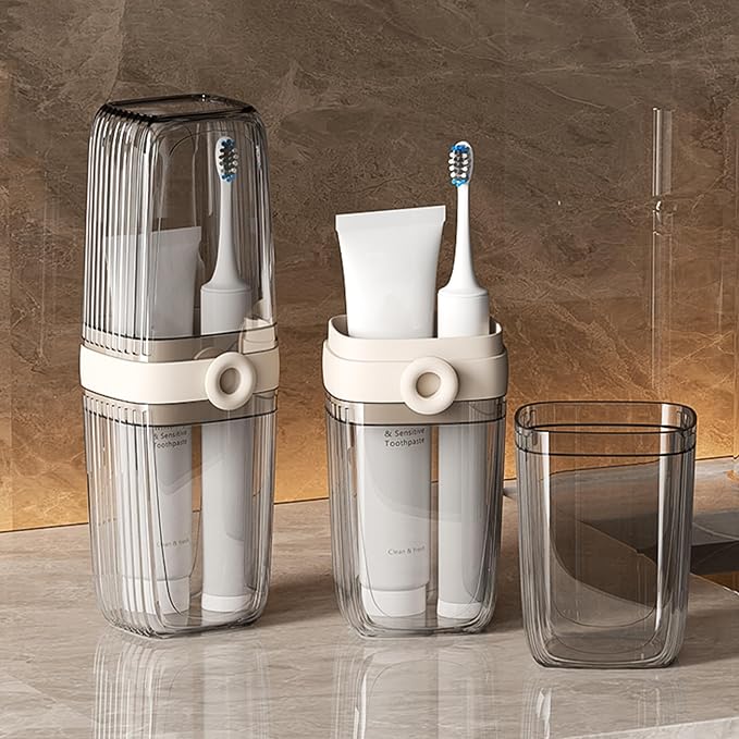 Toothbrush Travel Case Portable Clear Grey Toothbrush Holders with Cover, Leakproof Toothbrush & Toothpaste Holder for Traveling School Camping Business Trip Bathroom - Image 7