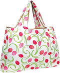 allydrew Large Foldable Tote Nylon Reusable Grocery Bags, Pink Tulips by allydrew