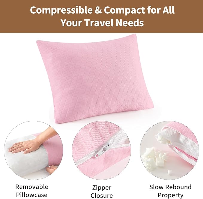 Small Shredded Memory Foam Pillow, Camping Pillow Travel Pillow - Compressible Medium Firm, Breathable Cover, Ideal Backpacking Hiking, Airplane and Car (Apricot Pink, M) - Image 5