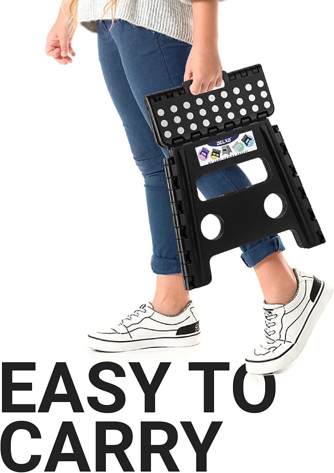 Delxo Folding Step Stool 13 Inch,300 Lbs Step Stool for Adults Black | Foldable Step Stool 13",Non-Slip Foot Stools with Handle,Lightweight Collapsible stools for Kitchen,Bathroom,Bedroom,Garden - Image 6