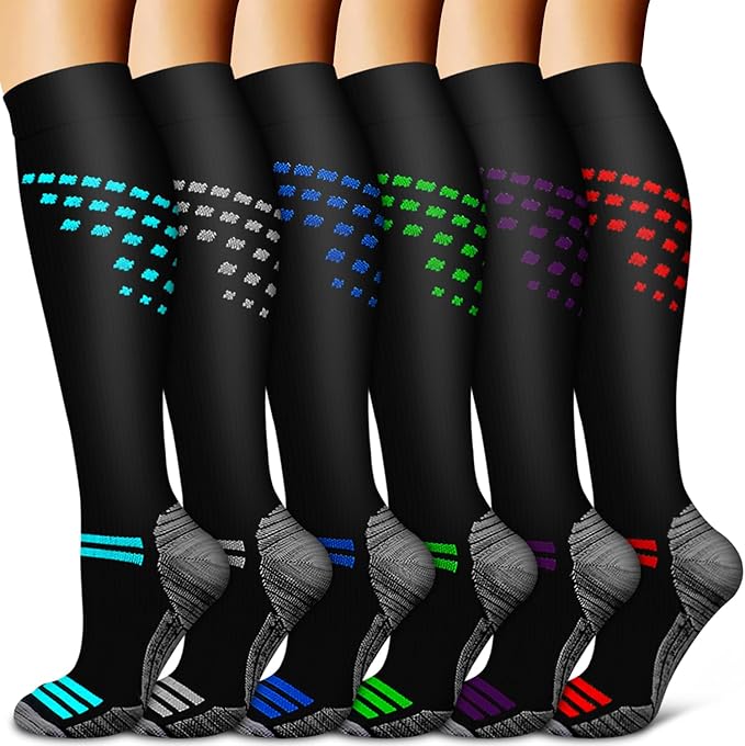 Copper Compression Socks for Women & Men (6 pairs) - Best Support for Nurses, Running, Hiking, Recovery by BLUEENJOY
