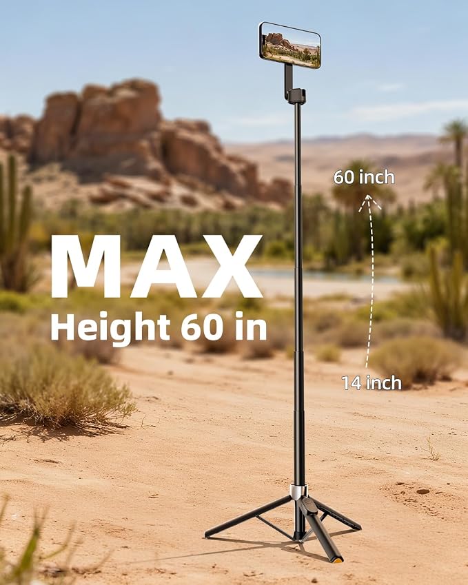 TODI 60" Magnetic Tripod for iPhone,Mini Magnetic Selfie Stick Magnetic Selfie Stick Compatible with iPhone 12-17 Series with Metal Ring - Image 4