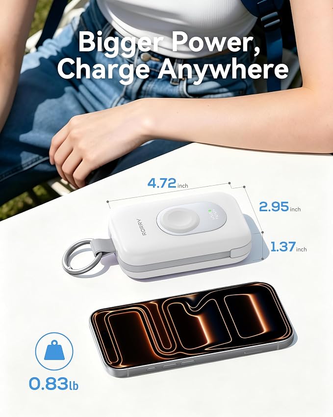 RORRY CharmGo Portable Charger, 20000mAh PD 30W Portable Charger Power Bank | Built-in Cables, Fast Charging Keychain Portable Battery Pack, Travel Essentials for iPhone, Apple Watch, iPad - Image 6