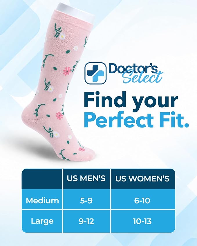 Doctor's Select® Bamboo Viscose Light Compression Socks for Women & Men - 3 Pairs, 8-15 mmHg Compression Socks, Knee High - Image 7