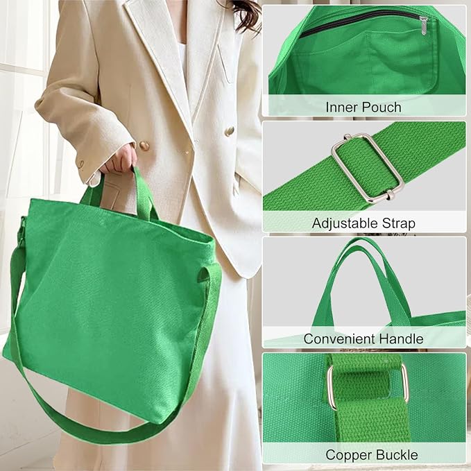 Women's Canvas Tote Bag inside Out Bag with Adjustable Crossbody Strap for Work Travel Shopping Durable Handbag for Men - Image 2