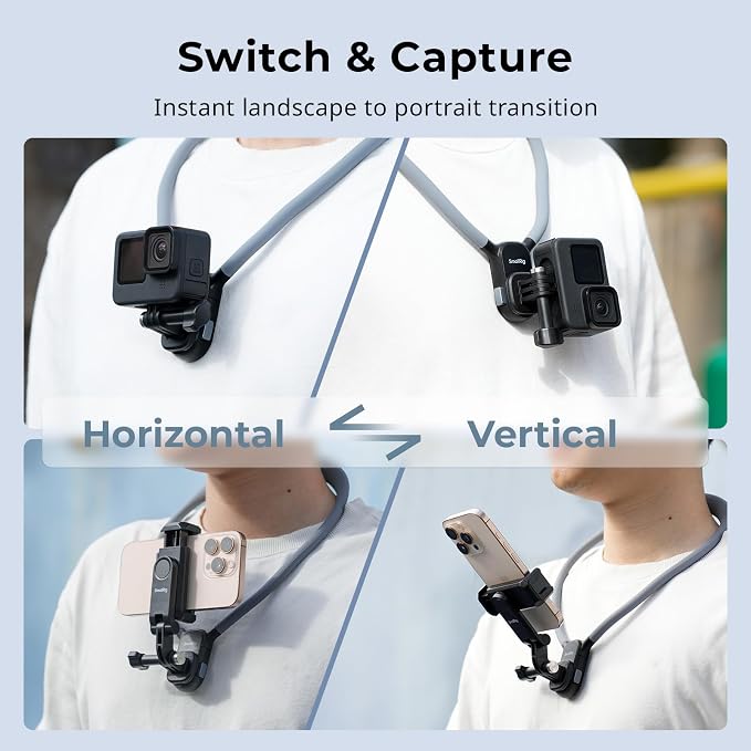 SMALLRIG Quick Release Magnetic Neck Mount for Action Cameras & Phones | for Hands-Free POV Recording Shooting, with 2-Prong Adapter and Phone Holder, 5128 - Image 4