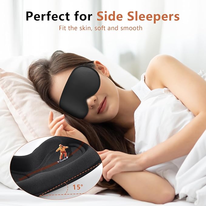 Sleep Mask for Side Sleeper Women Men, Eye Mask for Sleeping Light Blocking, 3D Contoured Cup Sleeping Mask, Soft Breathable Sleep Eye Mask with Adjustable Elastic Strap for Travel - Image 2