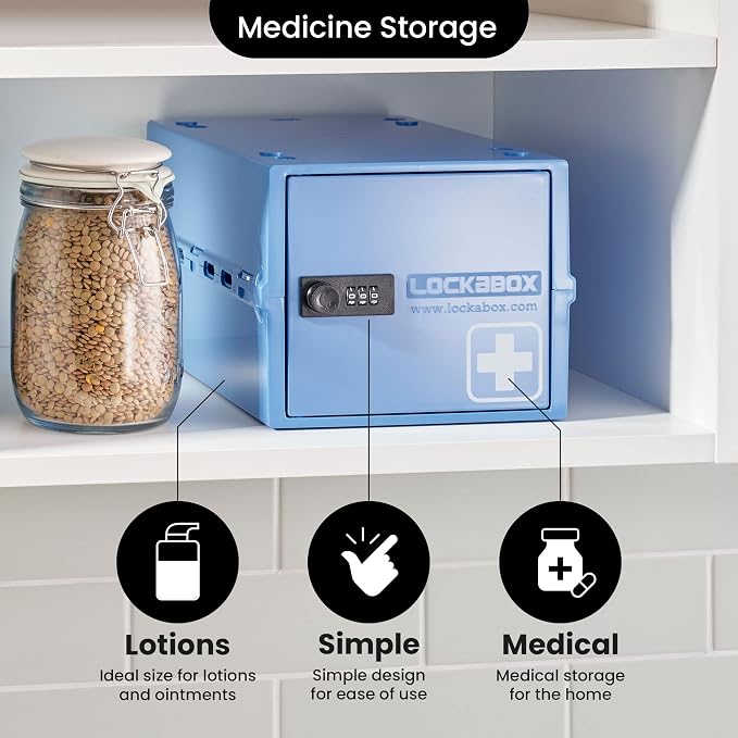 Lockabox One™ | Premium Medicine Lock Box | Medium Medication Lock Box With Code For Medicines, Vitamins & Supplements | External Size 12 x 8 x 6.6 inches (Medi Blue) - Image 10