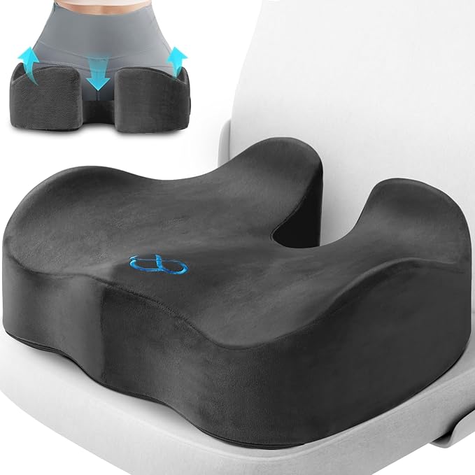 CushyOasis Seat Cushion, Office Chair Cushions, 5.28 in Thick (Grey) | Anti-Slip Back & Removable Cover, Ergonomic Tailbone Support Seat Cushion, Memory Foam Seat Cushion for Office by CushyOasis