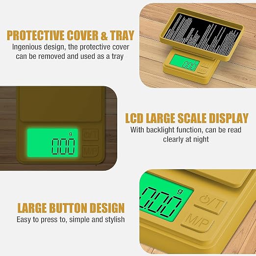 1000g Gram Scale, Diyife 0.01g Precision Pocket Scale with Backlit LCD | 7 Units, Protective Cover, Tare Function, Digital Jewelry Scale for Gold, Gem, Battery Included, Gold - Image 3