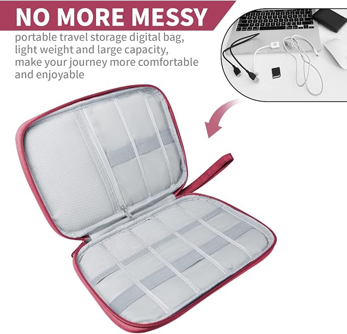 Lcsmaokin Electronics Travel Organizer,Portable Waterproof Electronic Travel Storage Bag for Small Charging Cord Storage,Charger,Small Electronics,SD Card etc,for Travel,Business -Wine Red - Image 3