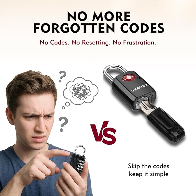 SURE LOCK Mini TSA Approved Keyed Luggage Lock – One Key Opens All, Fits Tight Zipper Gaps & Small Pull Holes, Compact Travel Lock for Suitcases, Backpacks & Handbags - Image 6