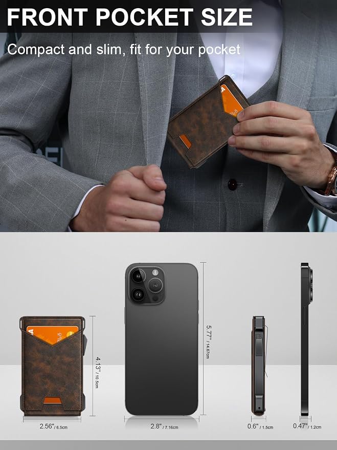 Wallet for Men RFID Wallet with 2 ID Windows & Money Clip, Slim Pop Up Card Holder for 10-12 Cards, Bifold Minimalist Smart Wallet for Front Pocket, Compact Metal Credit Card Holder, Gifts for Men - Image 7