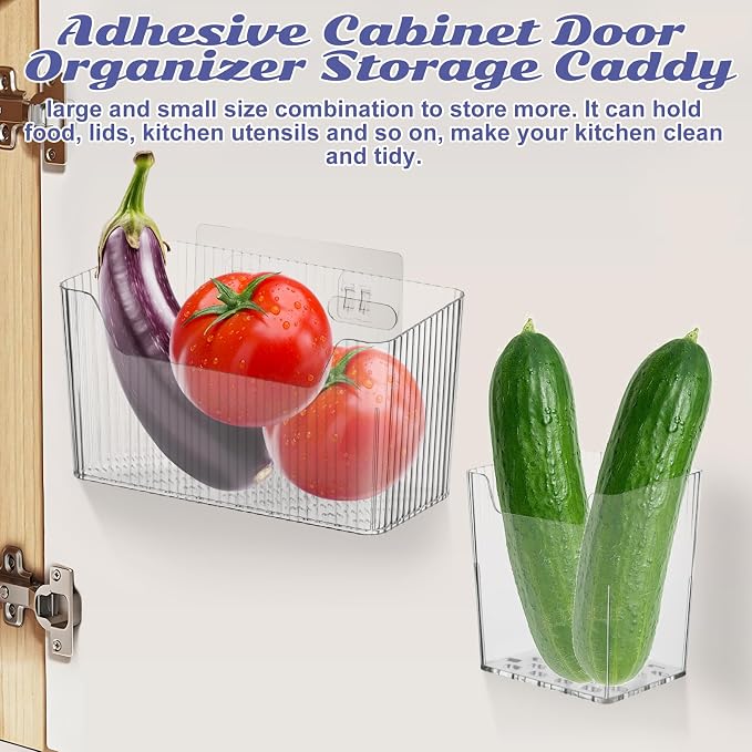 4 PCS Adhesive Cabinet Door Organizer, 2 Size Wall Mounted Inside Cabinet Storage Caddy, Under Sink Door Storage Shelf for Kitchen Bathroom Office - Image 3