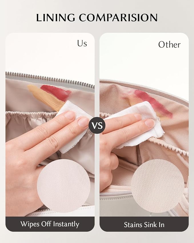 EACHY Travel Makeup Bag for Women, Flat Open Cosmetic Bag, Silver, Medium | Flat-open cosmetic organizer with clear TPU brush pocket and extra storage for makeup, toiletries and travel essentials - Image 4