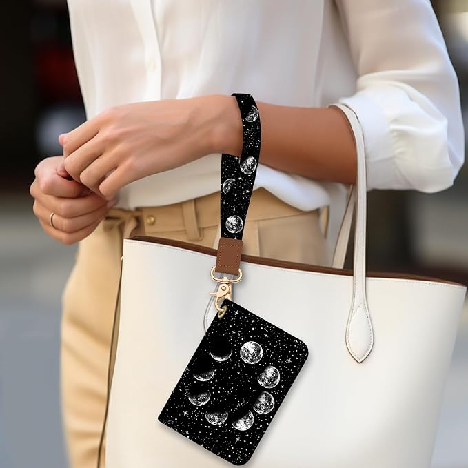 Blusabaca Women Credit Card Holder, Small RFID Wallet with Wristlet Strap | Moon, Removable Keychain, Case Zipper, PU Leather, Cash Coin Pocket, Business Purse with Key Lanyard, Ladies Female Gift - Image 3
