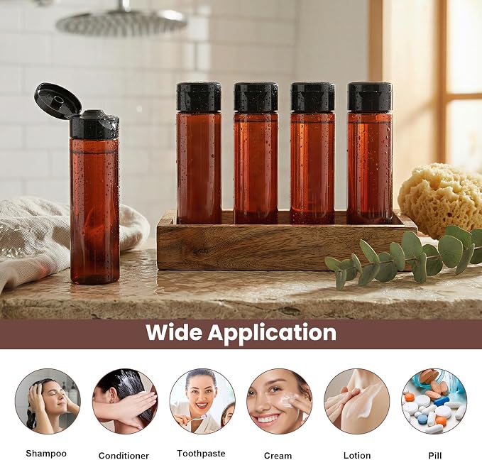 Cosywell 5 Pack Travel Bottles for Toiletries 3.4oz Shampoo Bottles | TSA Approved, Brown Travel Size Containers, Leak Proof, Wide Mouth, Squeeze Bottle for Lotion, and a Toiletry Bag - Image 6