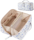 BAGSMART Travel Makeup Bag for Women, Portable Water-resistant Cosmetic Case, Puffy Padded Make Up Organizer Pouch, Open Flat Toiletry Bag for Toiletries, Brushes, Blue Ditsy Floral by BAGSMART