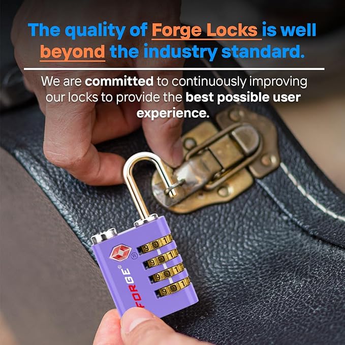Forge Dual-Opening: Key or Combination Access Lock, TSA Approved Locks for Luggage, Pelican case, Travel, Gym, School, Stainless Steel Shackle. (Purple, 2 Pk) - Image 7