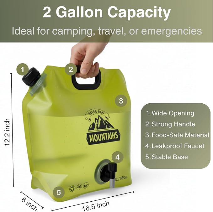 Camping Water Container 2 Gallon Collapsible Water Jug with Spout - Reusable Plastic Flasks, Foldable Empty Gallon Jug for Water Storage, Water Bag for Outdoor Hiking Emergency Prep (2 Pack) - Image 4