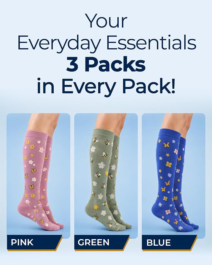 Pembrook® Bamboo Viscose Light Compression Socks - 3 Pairs | 8-15 mmhg Compression Socks | Knee High Comfort Support Socks - Image 5