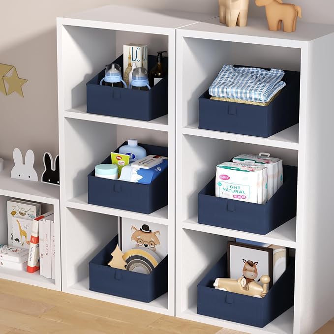 DIMJ Closet Storage Bins 8 Pack - Fabric Trapezoid Organizer Bin, Foldable Storage Baskets for Shelves, Closet Shelf Organizer, Clothing Storage Box for Toys, Books, Towel, Clothes,Navy Blue - Image 4