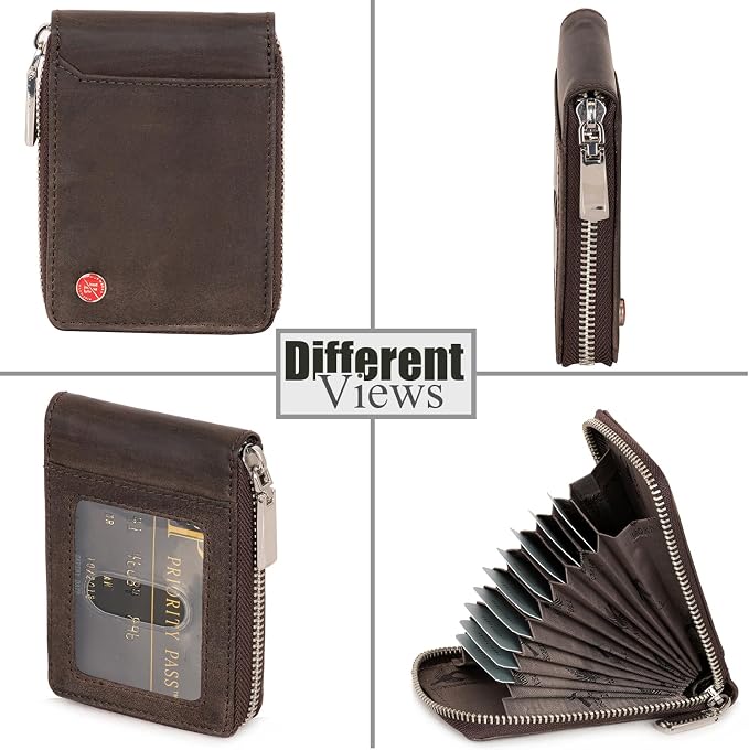 HORNBULL Steve RFID Blocking Leather Wallet for Men | Vertical Credit Debit Card Holder, Zip Around Wallet (Brown) - Image 4
