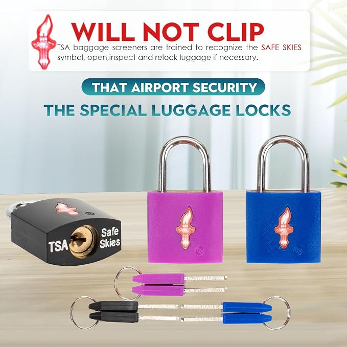 Safe Skies Keyed Alike TSA Lock 4-Pack, Black+Blue | 4 Locks, 8 Keys Total | Black & Blue Set | TSA Safe Skies Approved | Great for Small Families | 90-Day Warranty - Image 4