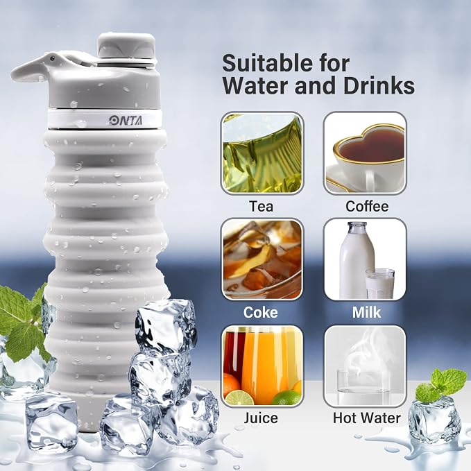 ONTA Collapsible BPA Free Silicone Water Bottle, 20oz - Portable, Leakproof, Easy Clean, Shatter Resistant, Travel Friendly - Image 5