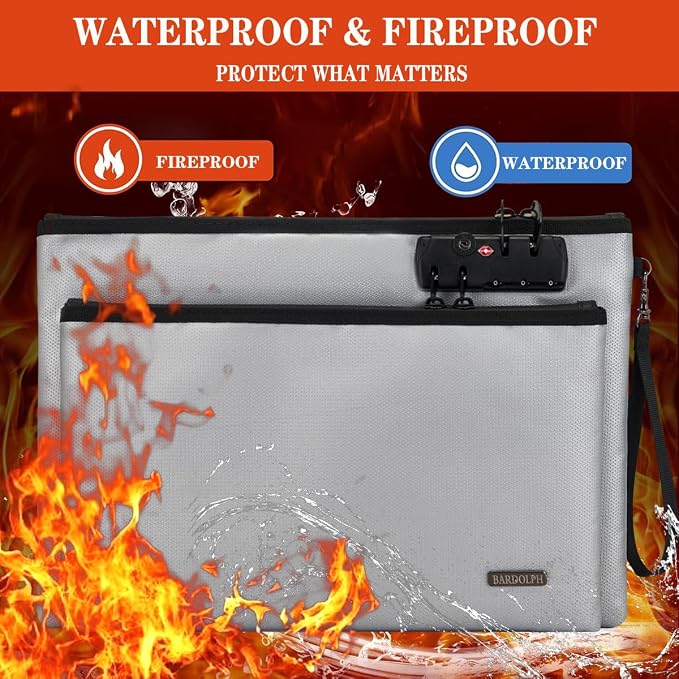 Fireproof Document Bag, Fireproof Money Bag with Lock and Zipper for Cash, FireproofBag Money Pouch, Fire Safe CashBag BankerBag, Notary Supplies (silvery, Large) - Image 2