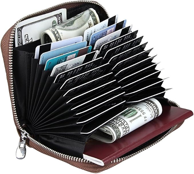 RFID Blocking 24 Slot Credit Card Holder Wallet Real Leather Multi Card Organizer Wallet with Zipper - Image 2