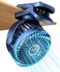 buywoo Portable Mini Personal Fan, Small Rechargeable Battery Powered Stroller Fan for Desk, Strong Clamp Grip, 360° Rotation, 3-Speed, LED Display, Clip On Cooler for Bed, Golf Cart, Office, Blue by Buywoo