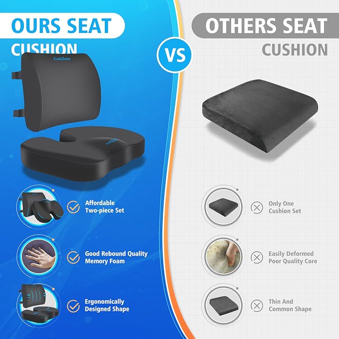 CushZone Seat Cushion, Lumbar Support Pillow with Adjustable Strap-Chair Cushions for Sciatica Pain Relief-with Washable Cover Memory Foam for Car, Travel and Wheelchair-Gray | Ergonomic memory foam for sciatica pain relief, back cushion for car, non-s... - Image 7