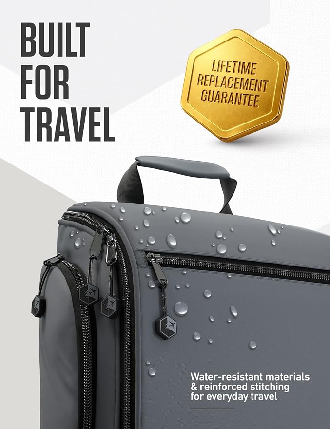 VENTURE 4TH Hanging Travel Toiletry Bag, 18 Compartments - Gray | Hangs on rails, hooks or doors; stands upright. Removable TSA pouch. Water-resistant Nylon 290D Twill, reinforced stitching. - Image 7