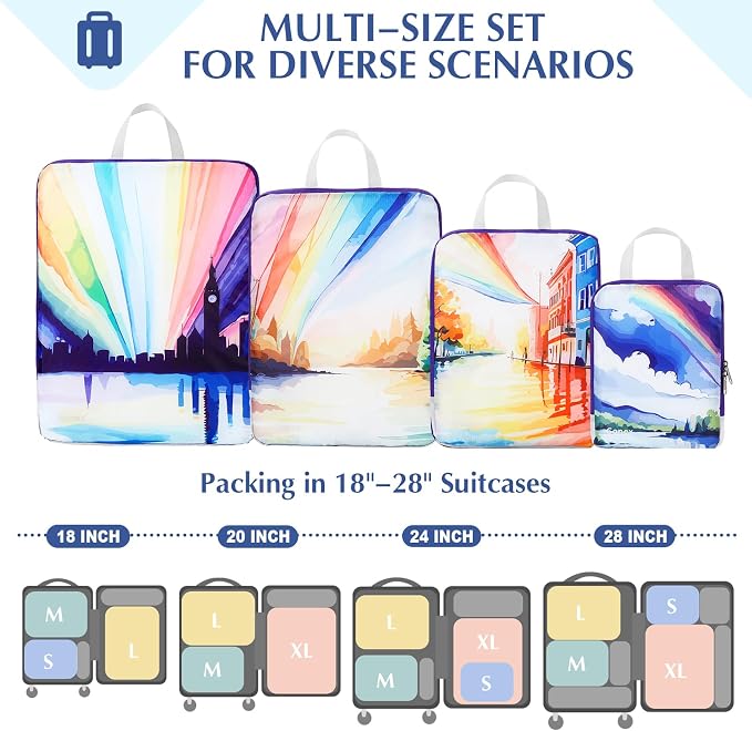 Gonex 4-Piece Compression Packing Cubes, Expandable Travel Organizers | Unique Printed Design, Ripstop Fabric, Double-Zip Compression, Carry-On Friendly, Lightweight - Image 2