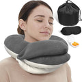 Travel Neck Pillows for Airplanes, Memory Foam 360° Head Support Sleep for Long Flight, Skin-Friendly & Breathable, Kit with Eye Mask, Earplugs and Storage Bag (Adult, Grey, 90+ lbs) by BUYUE
