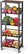 Mythinglogic 5-Tier Rolling Fruit Vegetable Storage Cart with Pull-Out Baskets, Metal Kitchen Organizer, Heavy Duty Utility Rack with Wheels for Pantry, Living Room, Kitchen by Mythinglogic