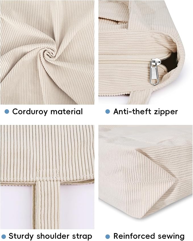 Iioscre Corduroy Tote Bag for Women,Hobo HandBags with Zipper | Large Capacity Casual Shoulder Bag with Inner Pockets for Shopping Work Daily Travel. - Image 7