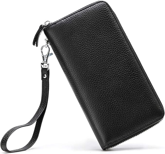 Moflycom Womens Wallet RFID Blocking Genuine Leather Zip Around Wallet Clutch Wristlet Travel Long Purse for Women by Moflycom